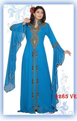 Sky-blue embroidered georgette islamic-kaftans 1