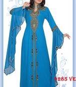 Sky-blue embroidered georgette islamic-kaftans
