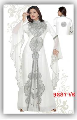 White embroidered georgette islamic-kaftans 1