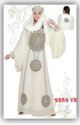 Cream embroidered georgette islamic-kaftans 1