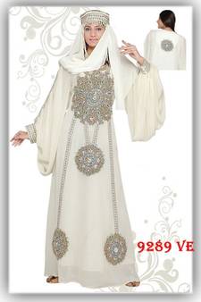 Cream embroidered georgette islamic-kaftans