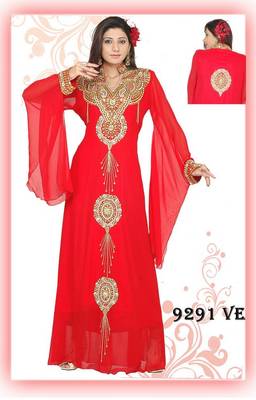 Red embroidered georgette islamic-kaftans 1