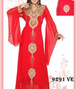 Red embroidered georgette islamic-kaftans