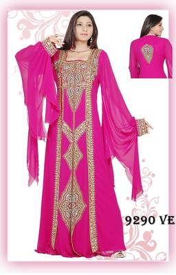 Rani-pink embroidered georgette islamic-kaftans 1
