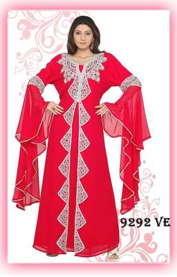 Red embroidered georgette islamic-kaftans 1