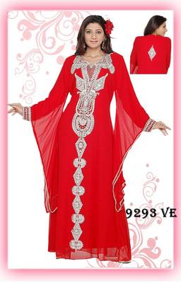 Red embroidered georgette islamic-kaftans 1