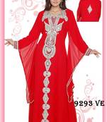 Red embroidered georgette islamic-kaftans