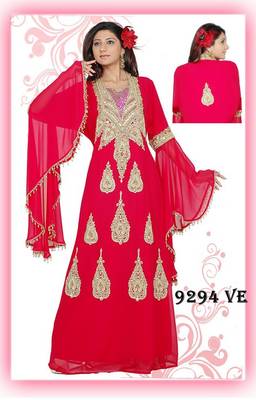 Red embroidered georgette islamic-kaftans 1
