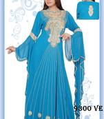 Sky-blue embroidered georgette islamic-kaftans