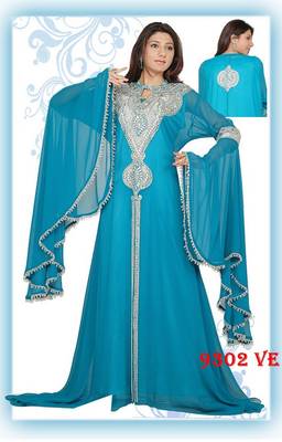 Sky-blue embroidered georgette islamic-kaftans 1