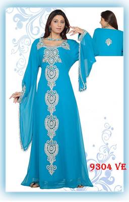 Sky-blue embroidered georgette islamic-kaftans 1