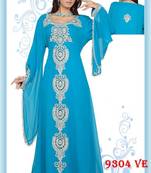 Sky-blue embroidered georgette islamic-kaftans