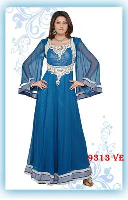 Sky-blue embroidered georgette islamic-kaftans 1