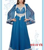 Sky-blue embroidered georgette islamic-kaftans