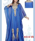Royal-blue embroidered georgette islamic-kaftans