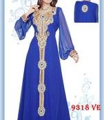 Royal-blue embroidered georgette islamic-kaftans