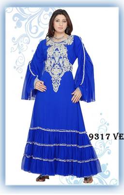 Royal-blue embroidered georgette islamic-kaftans 1