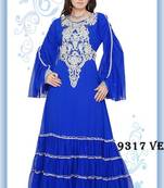 Royal-blue embroidered georgette islamic-kaftans