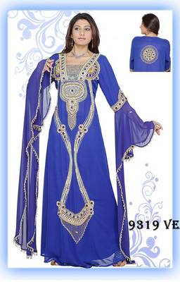 Royal-blue embroidered georgette islamic-kaftans 1