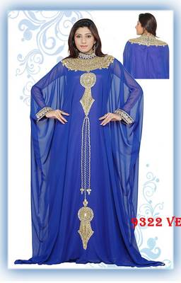 Royal-blue embroidered georgette islamic-kaftans 1
