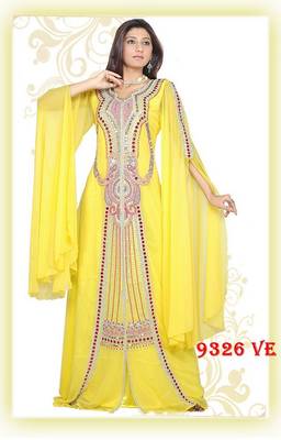 Yellow embroidered georgette islamic-kaftans 1