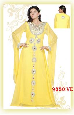 Yellow embroidered georgette islamic-kaftans 1
