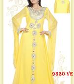 Yellow embroidered georgette islamic-kaftans