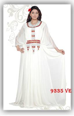 White embroidered georgette islamic-kaftans 1