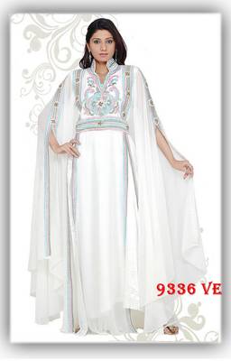 White embroidered georgette islamic-kaftans 1
