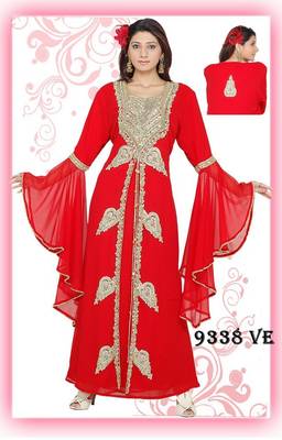 Red embroidered georgette islamic-kaftans 1