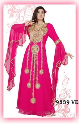 Rani-pink embroidered georgette islamic-kaftans 1