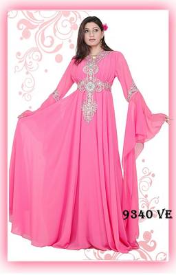 Pink embroidered georgette islamic-kaftans 1