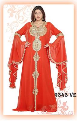 Orange embroidered georgette islamic-kaftans 1