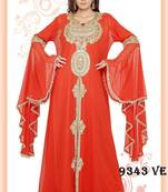 Orange embroidered georgette islamic-kaftans