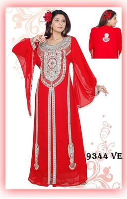 Red embroidered georgette islamic-kaftans 1