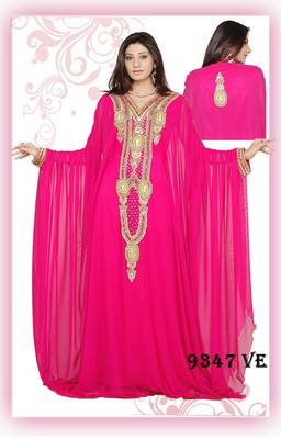 Rani-pink embroidered georgette islamic-kaftans 1
