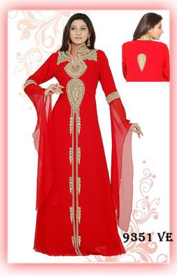 Red embroidered georgette islamic-kaftans 1