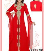 Red embroidered georgette islamic-kaftans