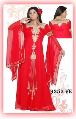 Red embroidered georgette islamic-kaftans 1