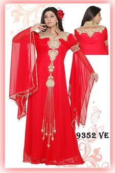 Red embroidered georgette islamic-kaftans