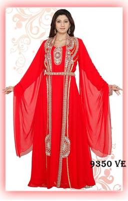 Red embroidered georgette islamic-kaftans 1