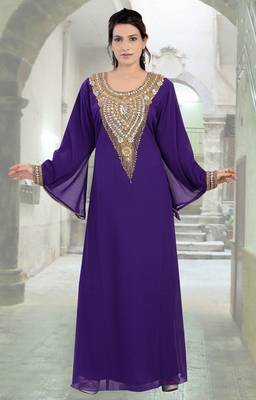 Purple embroidered georgette islamic-kaftans 1