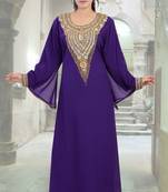 Purple embroidered georgette islamic-kaftans