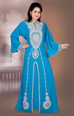 Sky-blue embroidered georgette islamic-kaftans 1