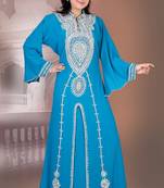 Sky-blue embroidered georgette islamic-kaftans