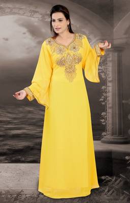 Yellow embroidered georgette islamic-kaftans 1