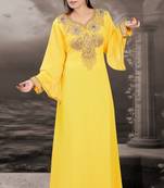 Yellow embroidered georgette islamic-kaftans