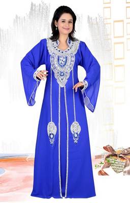 Royal-blue embroidered georgette islamic-kaftans 1