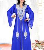 Royal-blue embroidered georgette islamic-kaftans