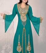 Teal embroidered georgette islamic-kaftans